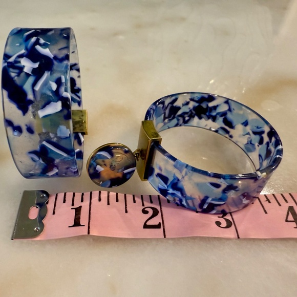 Lele Sedougi Blue/White Acetate Hoops - Picture 7 of 7